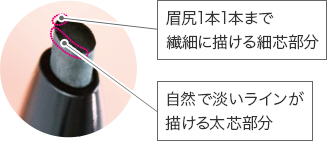 眉尻1本1本まで繊細に描ける細芯部分 自然で淡いラインが描ける太芯部分
