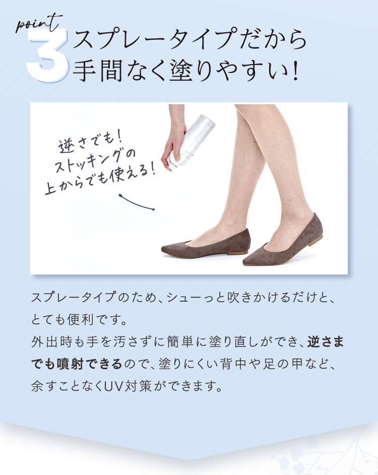 point3 スプレータイプだから手間なく塗りやすい！