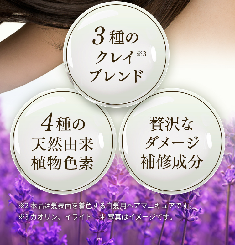 3種のクレイ※3ブレンド 贅沢なダメージ補修成分 4種の天然由来植物色素