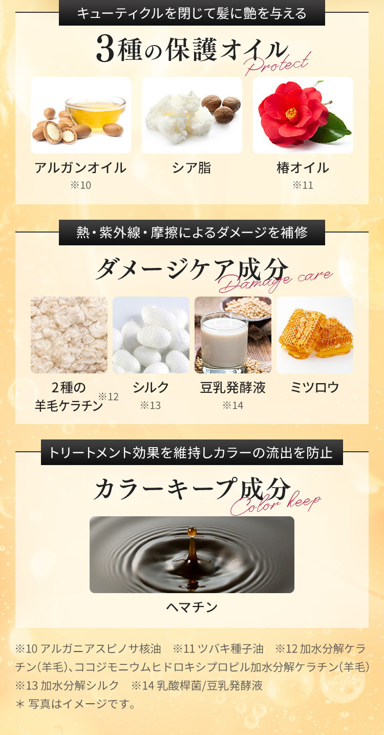 3種の保護オイル ダメージケア成分 カラーキープ成分