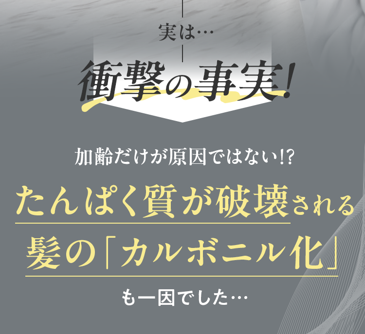 実は…衝撃の事実！加齢だけが原因ではない!? たんぱく質が破壊される髪の「カルボニル化」も一因でした…