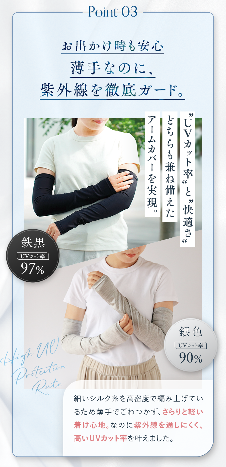 Point03 お出かけ時も安心薄手なのに、紫外線を徹底ガード。