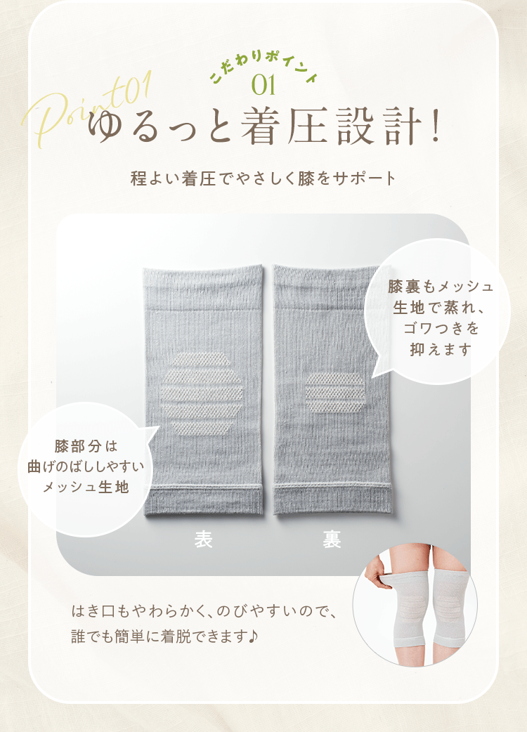 こだわりポイント01 ゆるっと着圧設計！
