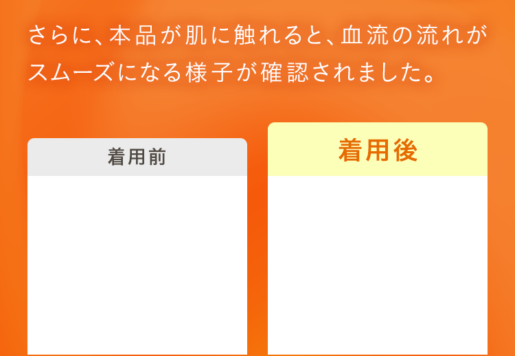 さらに、本品が肌に触れると、血流の流れがスムーズになる様子が確認されました。