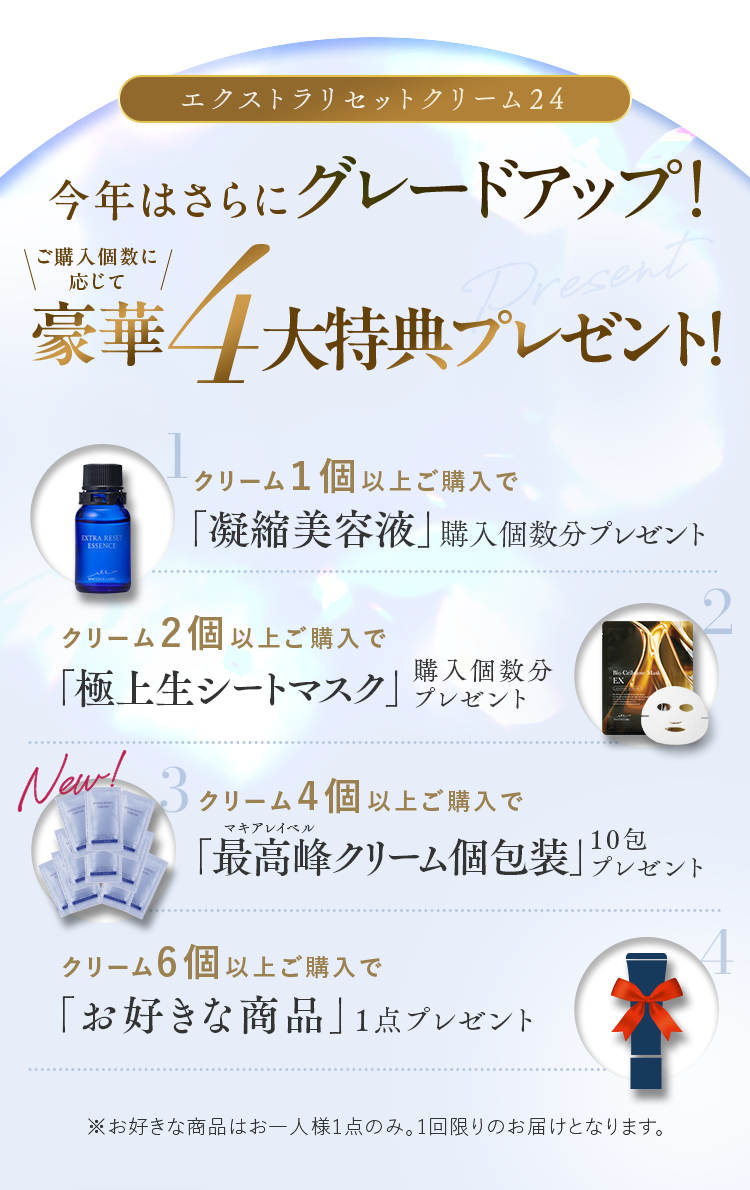 今年はさらにグレードアップ！ご購入個数に応じて豪華4大特典プレゼント！