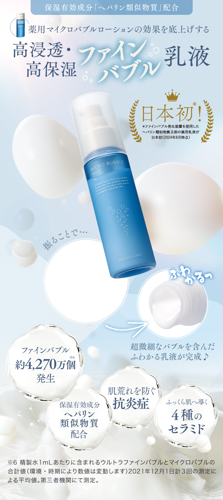 高浸透・高保湿ファインバブル乳液