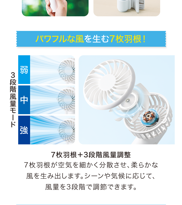 パワフルな風を生む7枚羽根！